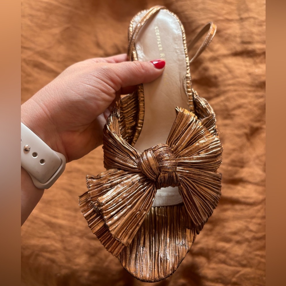 Loeffler Randall Camellia Knot Mules with Ankle Strap Gold - Picture 5 of 6
